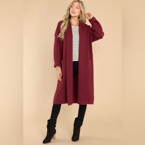 Red Dress Boutique Lush Long Sleeve In My Cozy Era Oxblood Red Midi Cardigan M